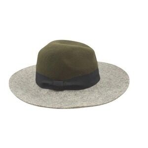 Target Women Olive Green Grey Two Tone 100% Wool Wide Brim Fedora Hat RN17730